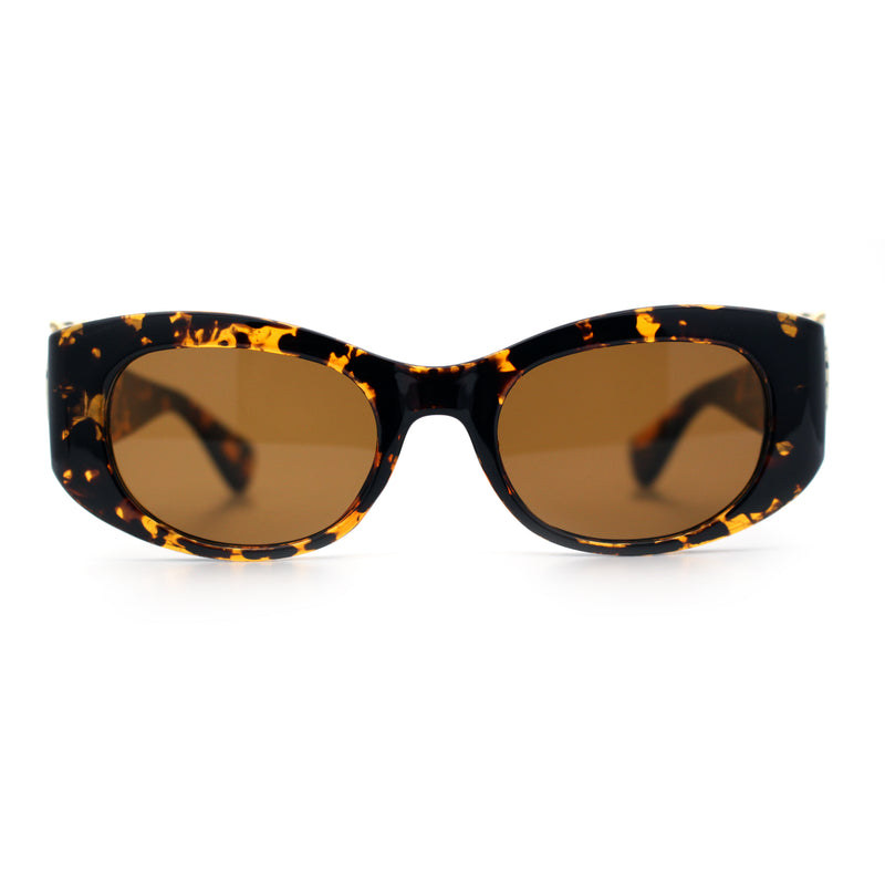Womens Cheetah Emblem Classic Mod Fashion Thick Plastic Oval Sunglasses
