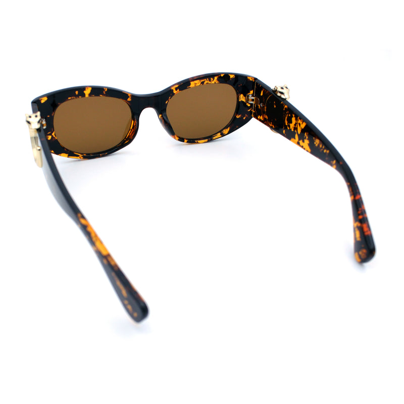 Womens Cheetah Emblem Classic Mod Fashion Thick Plastic Oval Sunglasses