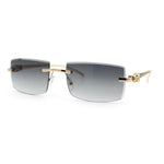 Luxury Rimless Metal Jaguar Arm Narrow Rectangle Rapper Sunglasses