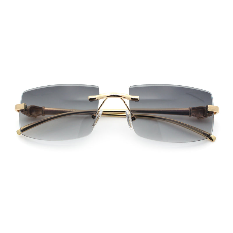 Luxury Rimless Metal Jaguar Arm Narrow Rectangle Rapper Sunglasses