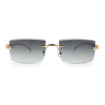 Luxury Rimless Metal Jaguar Arm Narrow Rectangle Rapper Sunglasses