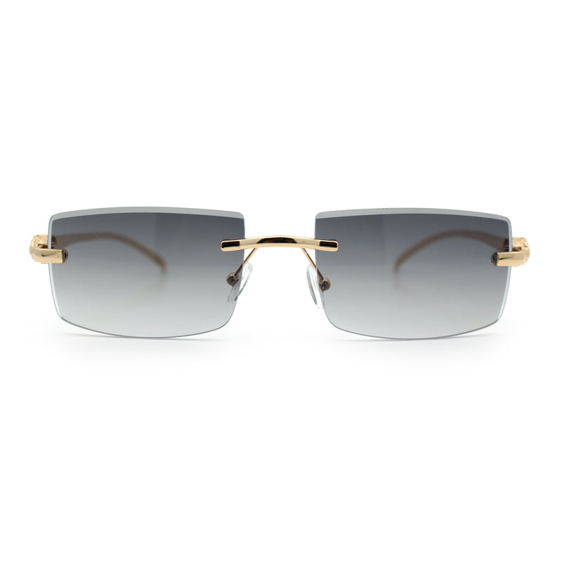 Luxury Rimless Metal Jaguar Arm Narrow Rectangle Rapper Sunglasses