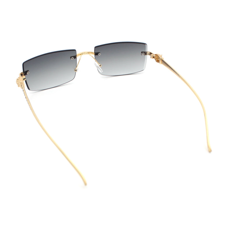 Luxury Rimless Metal Jaguar Arm Narrow Rectangle Rapper Sunglasses