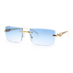 Luxury Rimless Metal Jaguar Arm Narrow Rectangle Rapper Sunglasses