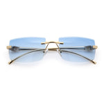 Luxury Rimless Metal Jaguar Arm Narrow Rectangle Rapper Sunglasses