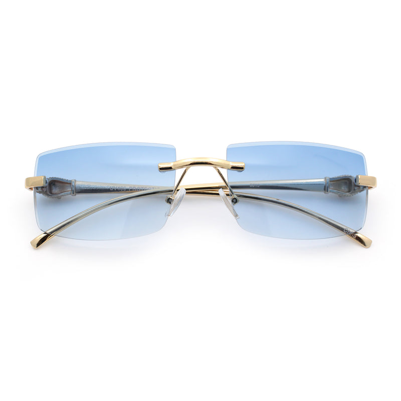 Luxury Rimless Metal Jaguar Arm Narrow Rectangle Rapper Sunglasses