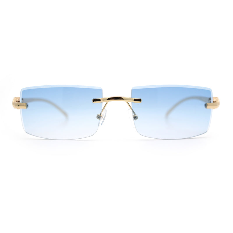 Luxury Rimless Metal Jaguar Arm Narrow Rectangle Rapper Sunglasses