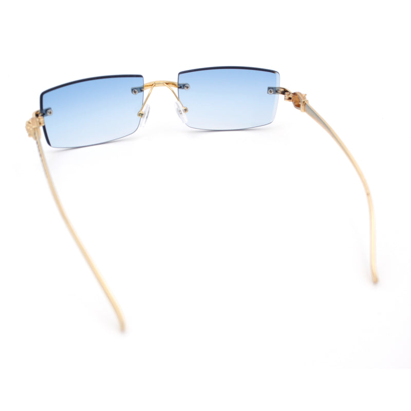 Luxury Rimless Metal Jaguar Arm Narrow Rectangle Rapper Sunglasses