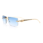 Luxury Rimless Metal Jaguar Arm Narrow Rectangle Rapper Sunglasses