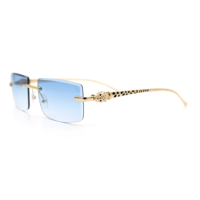 Luxury Rimless Metal Jaguar Arm Narrow Rectangle Rapper Sunglasses