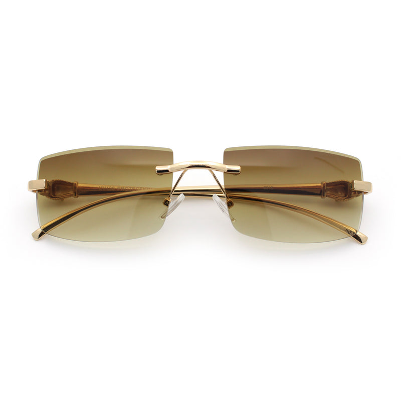 Luxury Rimless Metal Jaguar Arm Narrow Rectangle Rapper Sunglasses