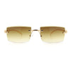 Luxury Rimless Metal Jaguar Arm Narrow Rectangle Rapper Sunglasses