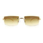 Luxury Rimless Metal Jaguar Arm Narrow Rectangle Rapper Sunglasses