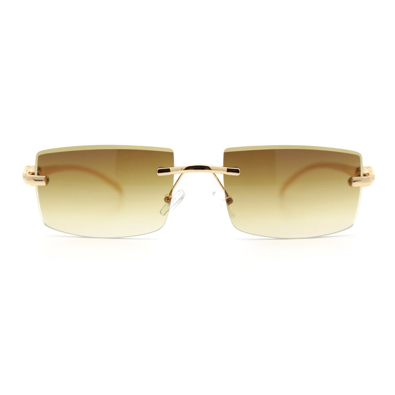 Luxury Rimless Metal Jaguar Arm Narrow Rectangle Rapper Sunglasses