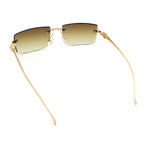 Luxury Rimless Metal Jaguar Arm Narrow Rectangle Rapper Sunglasses