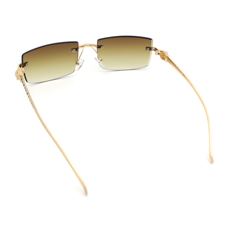 Luxury Rimless Metal Jaguar Arm Narrow Rectangle Rapper Sunglasses