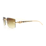 Luxury Rimless Metal Jaguar Arm Narrow Rectangle Rapper Sunglasses
