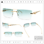 Luxury Rimless Metal Jaguar Arm Narrow Rectangle Rapper Sunglasses
