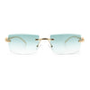 Luxury Rimless Metal Jaguar Arm Narrow Rectangle Rapper Sunglasses