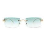Luxury Rimless Metal Jaguar Arm Narrow Rectangle Rapper Sunglasses