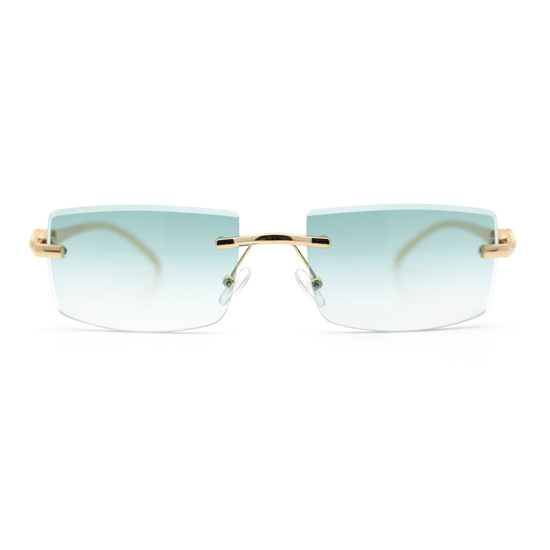 Luxury Rimless Metal Jaguar Arm Narrow Rectangle Rapper Sunglasses