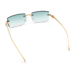 Luxury Rimless Metal Jaguar Arm Narrow Rectangle Rapper Sunglasses