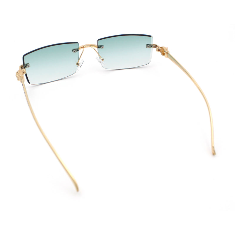 Luxury Rimless Metal Jaguar Arm Narrow Rectangle Rapper Sunglasses