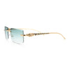 Luxury Rimless Metal Jaguar Arm Narrow Rectangle Rapper Sunglasses