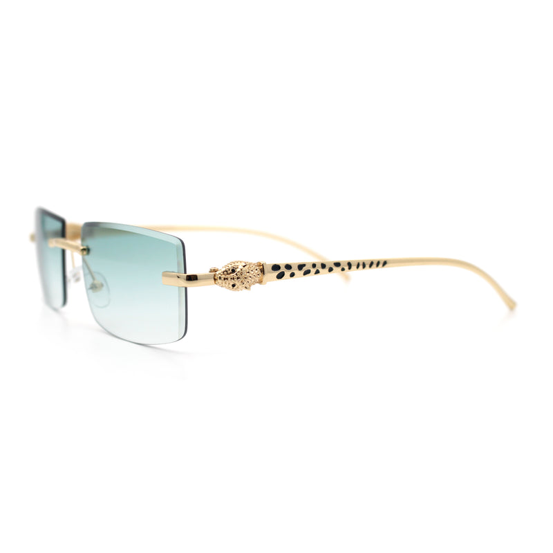 Luxury Rimless Metal Jaguar Arm Narrow Rectangle Rapper Sunglasses