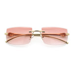 Luxury Rimless Metal Jaguar Arm Narrow Rectangle Rapper Sunglasses