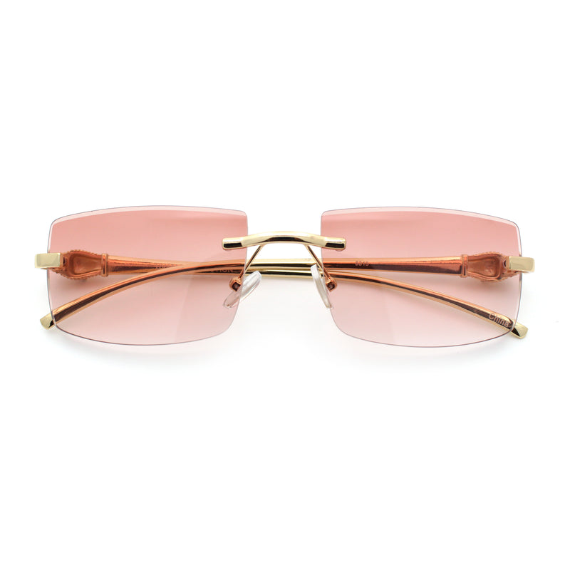Luxury Rimless Metal Jaguar Arm Narrow Rectangle Rapper Sunglasses