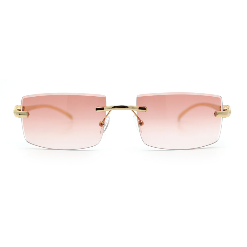 Luxury Rimless Metal Jaguar Arm Narrow Rectangle Rapper Sunglasses