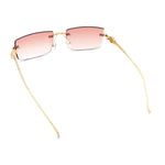 Luxury Rimless Metal Jaguar Arm Narrow Rectangle Rapper Sunglasses