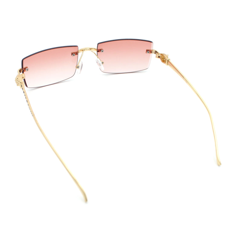 Luxury Rimless Metal Jaguar Arm Narrow Rectangle Rapper Sunglasses