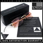 Luxury Rimless Metal Jaguar Arm Narrow Rectangle Rapper Sunglasses