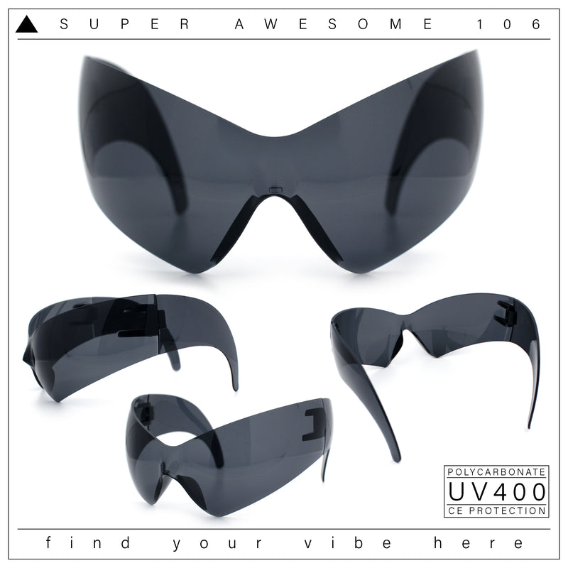 XL Oversized Rimless Shield Futuristic Wrap 80s Funky Robotic Sunglasses