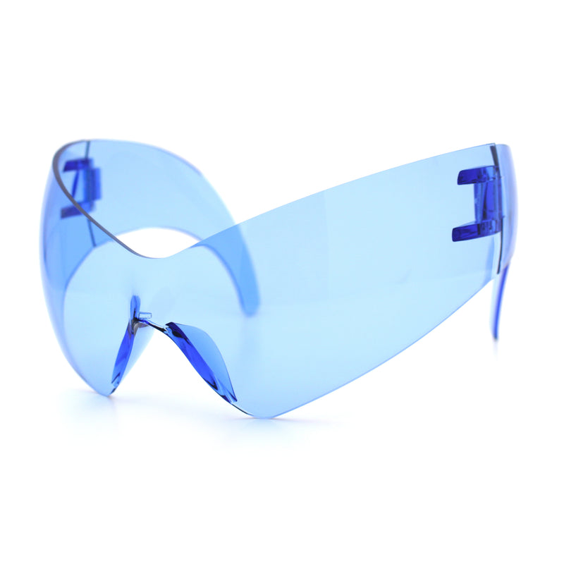 XL Oversized Rimless Shield Futuristic Wrap 80s Funky Robotic Sunglasses