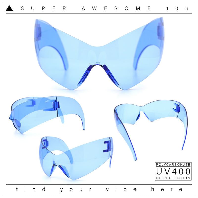 XL Oversized Rimless Shield Futuristic Wrap 80s Funky Robotic Sunglasses