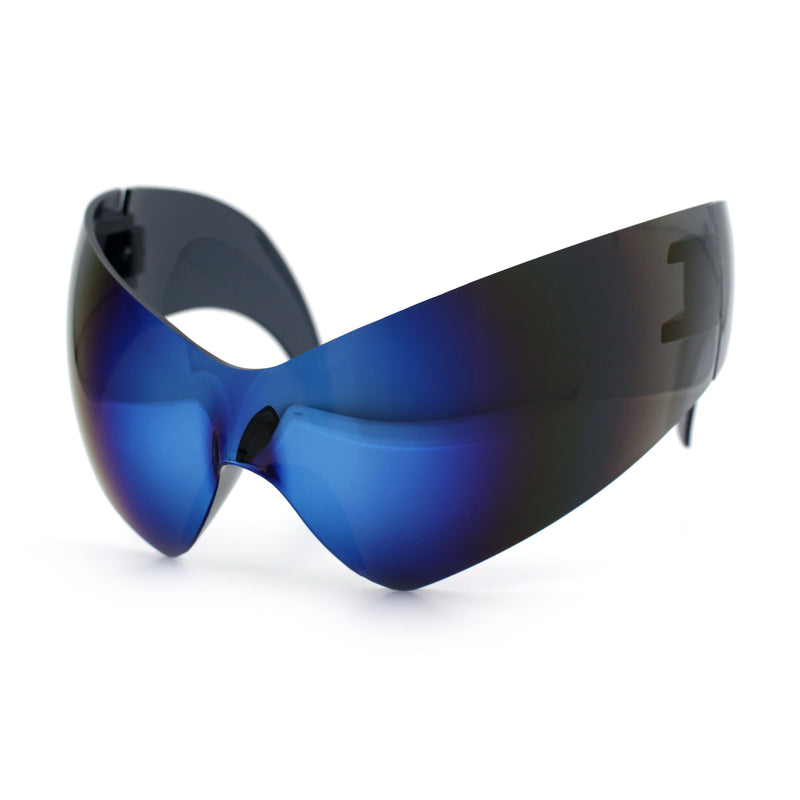 XL Oversized Rimless Shield Futuristic Wrap 80s Funky Robotic Sunglasses