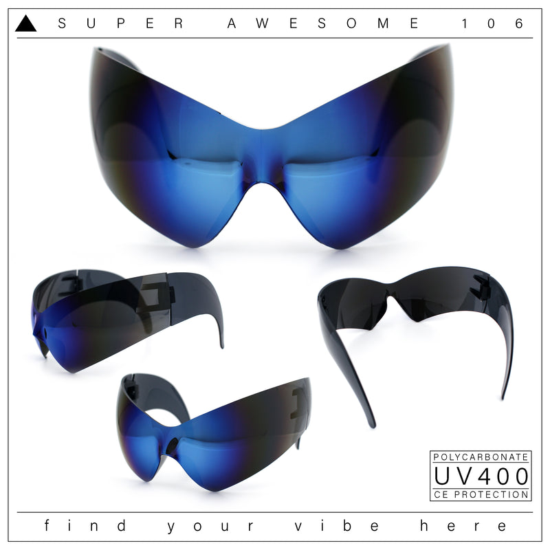 XL Oversized Rimless Shield Futuristic Wrap 80s Funky Robotic Sunglasses
