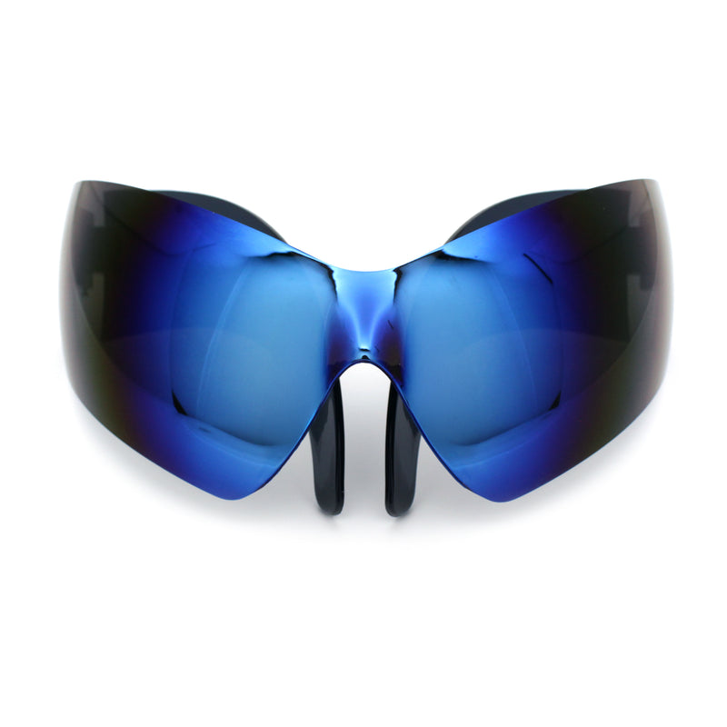 XL Oversized Rimless Shield Futuristic Wrap 80s Funky Robotic Sunglasses