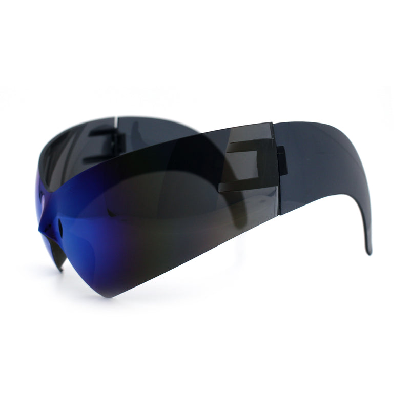 XL Oversized Rimless Shield Futuristic Wrap 80s Funky Robotic Sunglasses