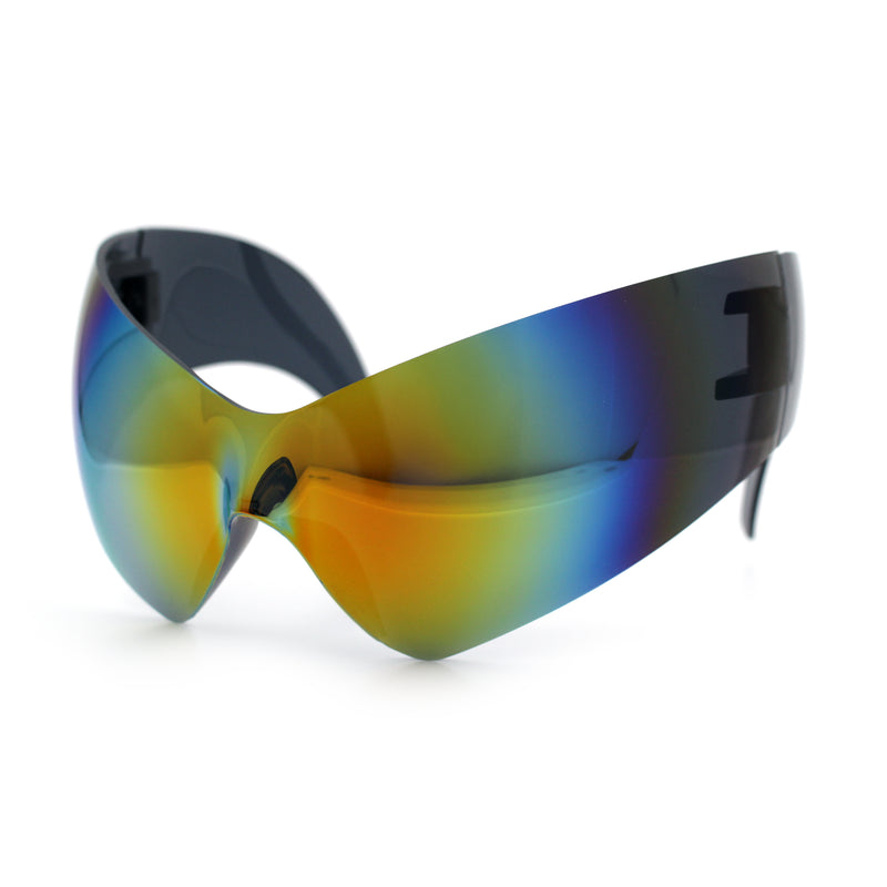 XL Oversized Rimless Shield Futuristic Wrap 80s Funky Robotic Sunglasses
