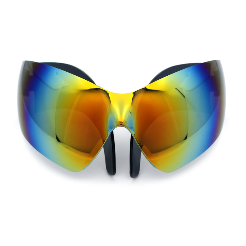 XL Oversized Rimless Shield Futuristic Wrap 80s Funky Robotic Sunglasses