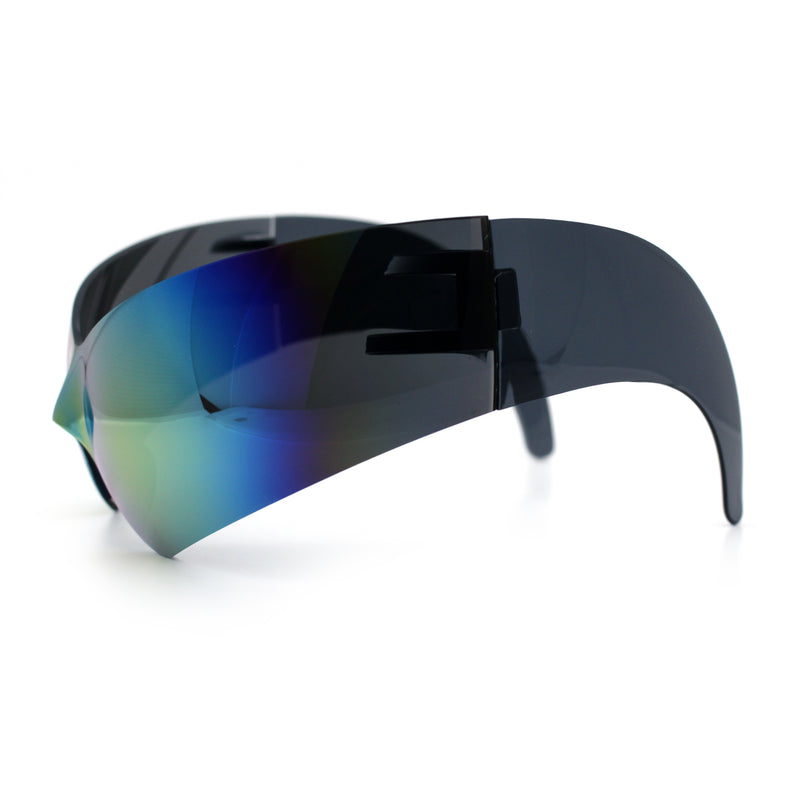 XL Oversized Rimless Shield Futuristic Wrap 80s Funky Robotic Sunglasses