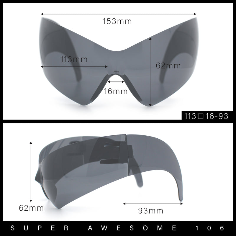 XL Oversized Rimless Shield Futuristic Wrap 80s Funky Robotic Sunglasses