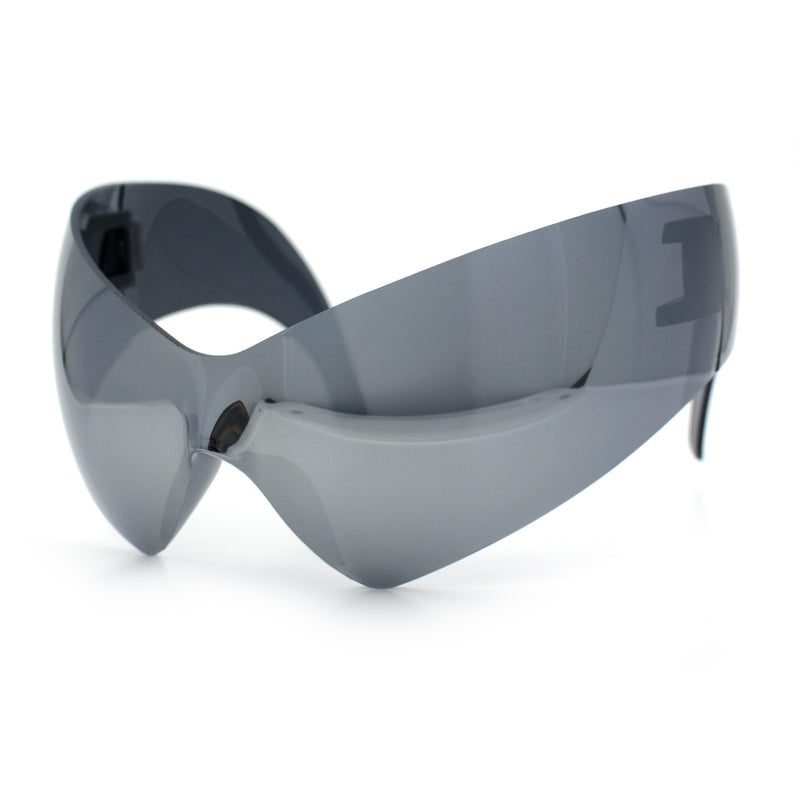 XL Oversized Rimless Shield Futuristic Wrap 80s Funky Robotic Sunglasses