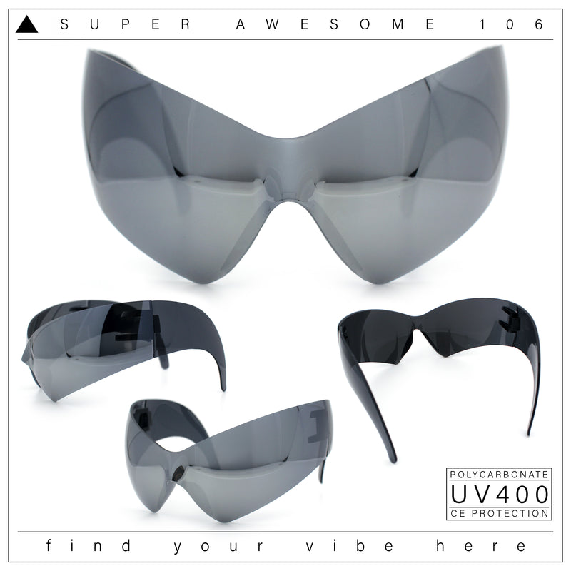 XL Oversized Rimless Shield Futuristic Wrap 80s Funky Robotic Sunglasses
