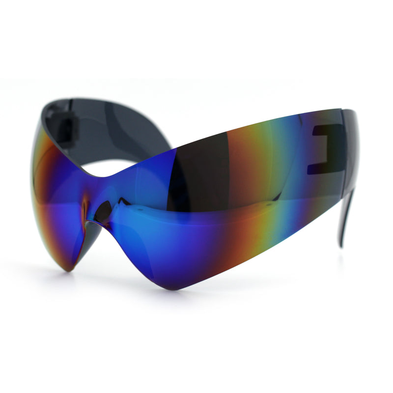 XL Oversized Rimless Shield Futuristic Wrap 80s Funky Robotic Sunglasses