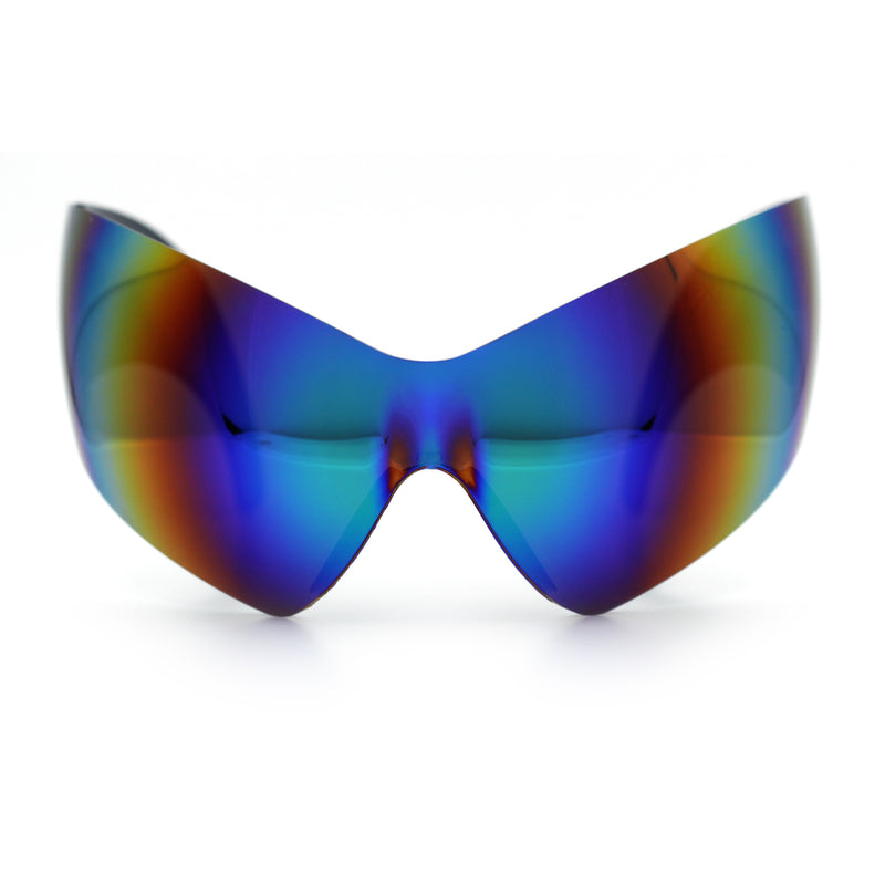 XL Oversized Rimless Shield Futuristic Wrap 80s Funky Robotic Sunglasses
